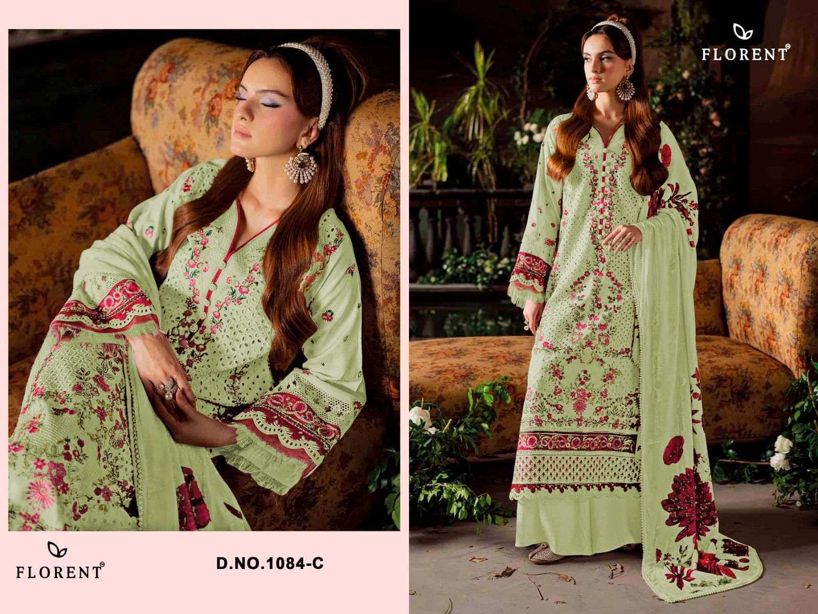 FLORENT D NO 1084COTTON WITH HEAVY EMBROIDERY DESIGNER WORK SUIT