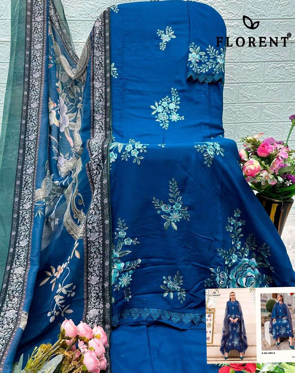 FLORENT D NO 1086 A COTTON WITH EMBROIDERED WORK SUIT