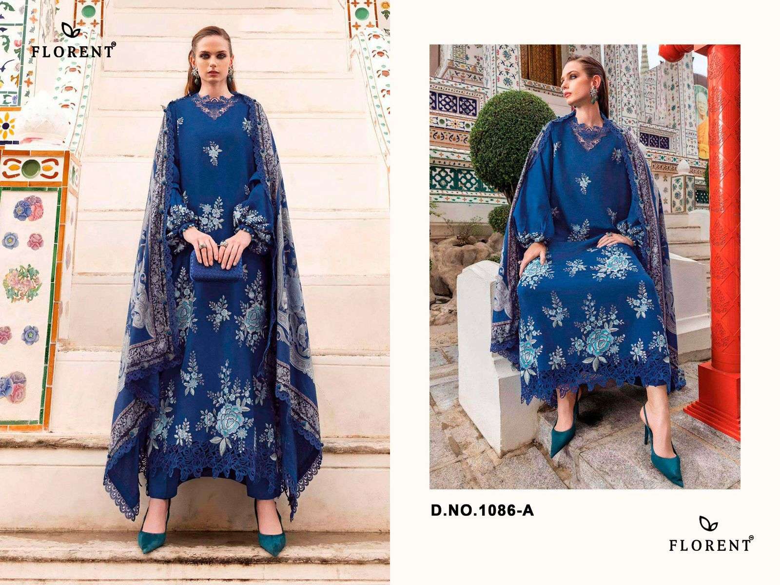 FLORENT D NO 1086 A COTTON WITH EMBROIDERED WORK SUIT