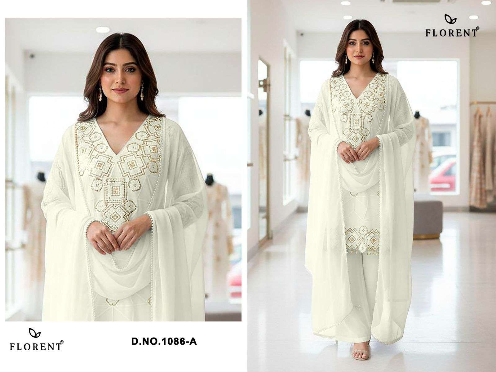 FLORENT D NO 1086 GEORGETTE BEAUTIFUL DESIGNER WORK PAKISTANI STYLE SUIT