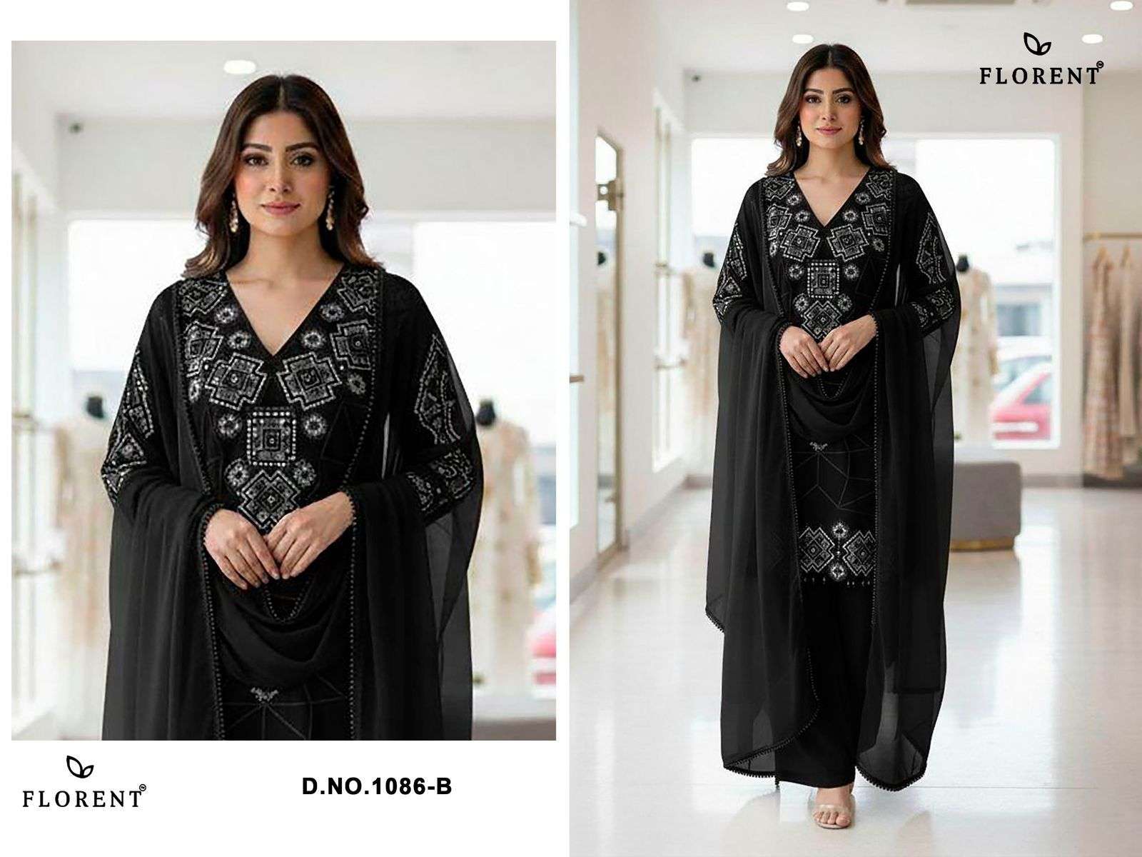FLORENT D NO 1086 GEORGETTE BEAUTIFUL DESIGNER WORK PAKISTANI STYLE SUIT