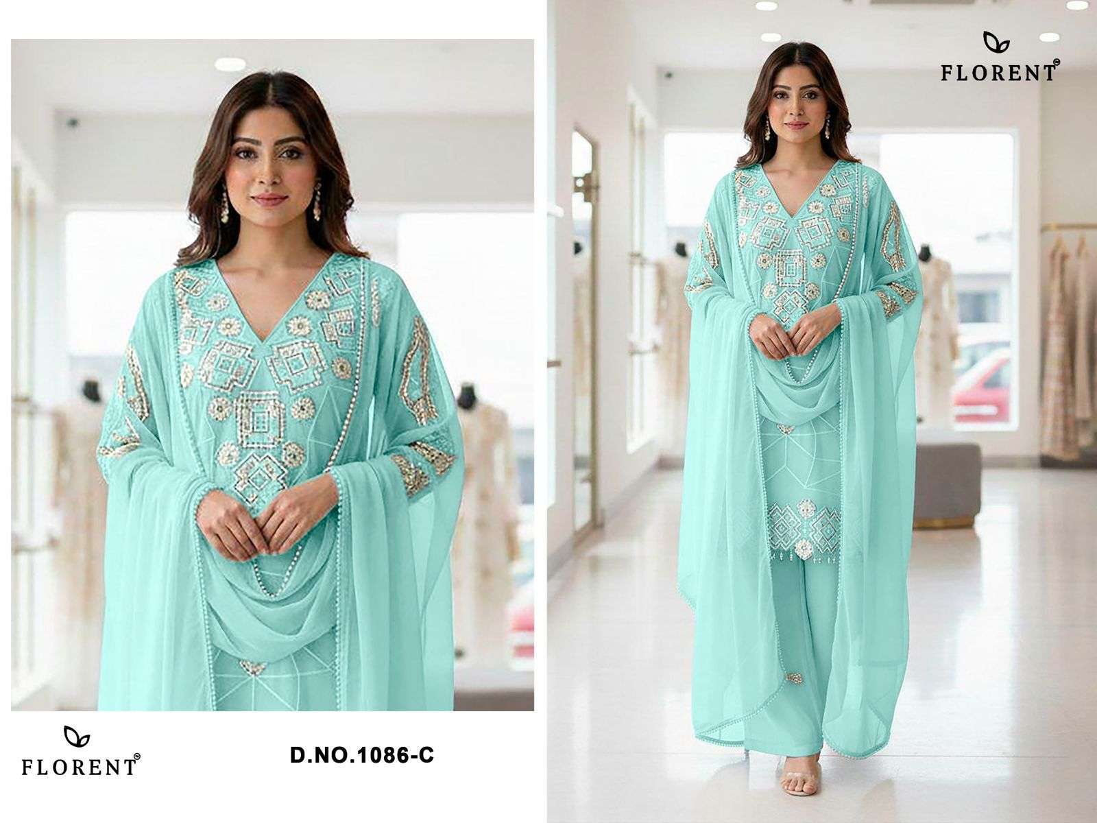 FLORENT D NO 1086 GEORGETTE BEAUTIFUL DESIGNER WORK PAKISTANI STYLE SUIT