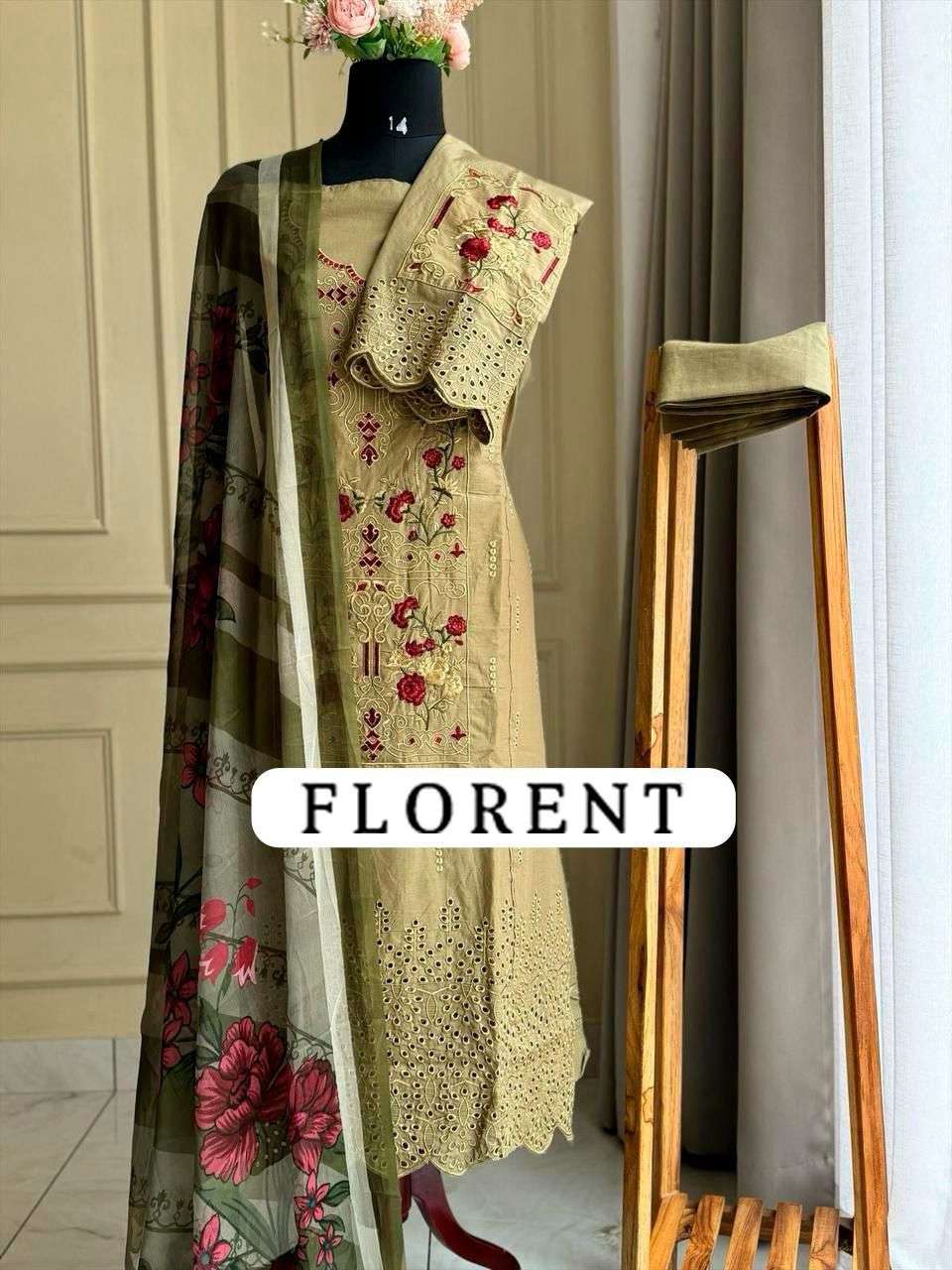 FLORENT TM DESIGN NO - 1049 ABCD CAMBRIC COTTON HEAVY CHIKANKARI EMBROIDERED WORK PAKISTANI SALWAR SUIT