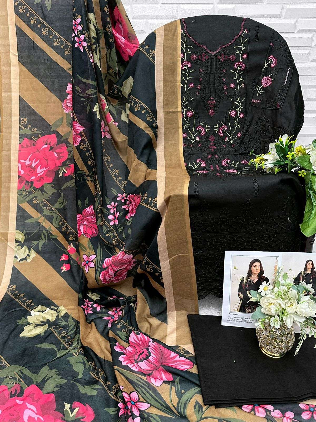 FLORENT TM DESIGN NO - 1049 ABCD CAMBRIC COTTON HEAVY CHIKANKARI EMBROIDERED WORK PAKISTANI SALWAR SUIT