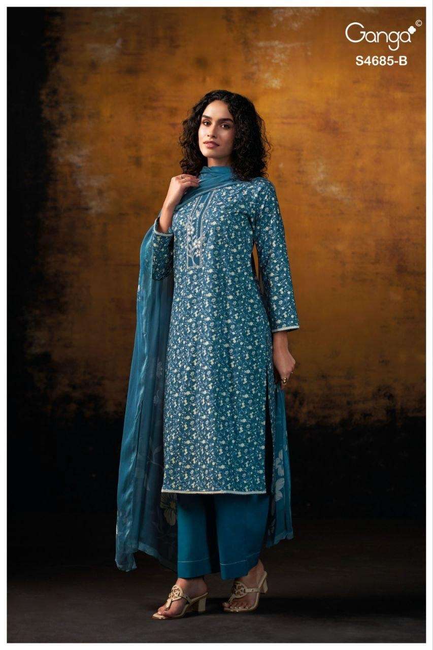 GANGA JIYAEL 4685 COTTON PRINTED WITH EMBROIDERY WORKS SUIT
