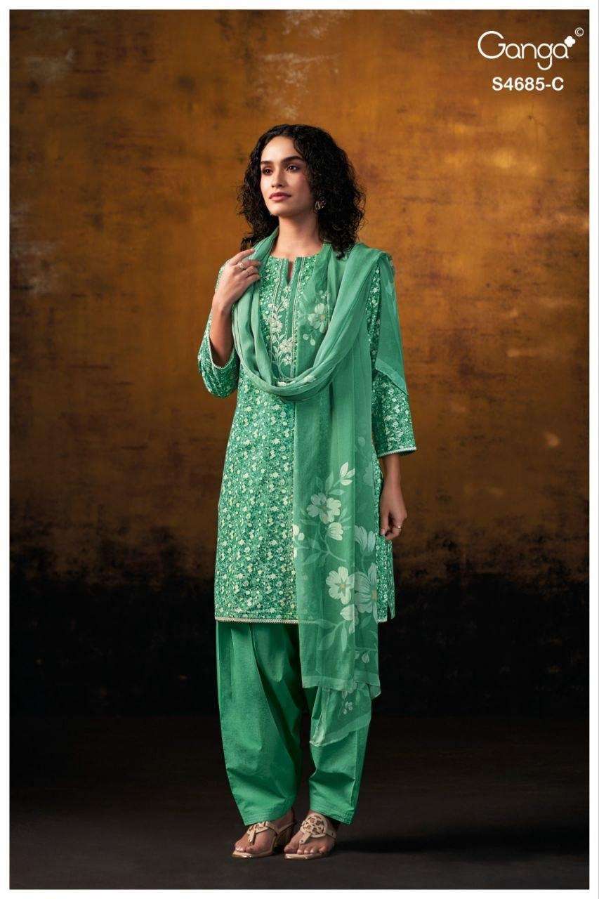 GANGA JIYAEL 4685 COTTON PRINTED WITH EMBROIDERY WORKS SUIT