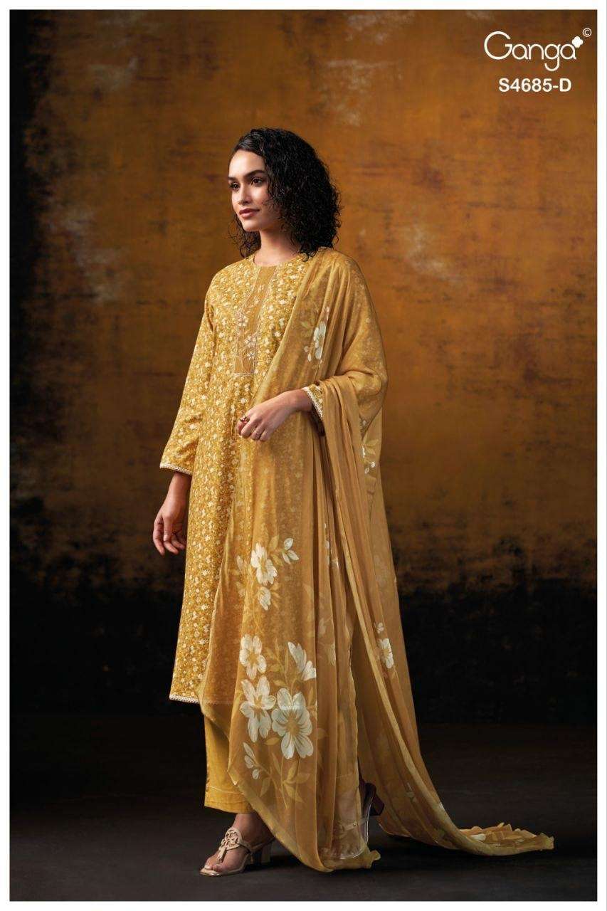 GANGA JIYAEL 4685 COTTON PRINTED WITH EMBROIDERY WORKS SUIT