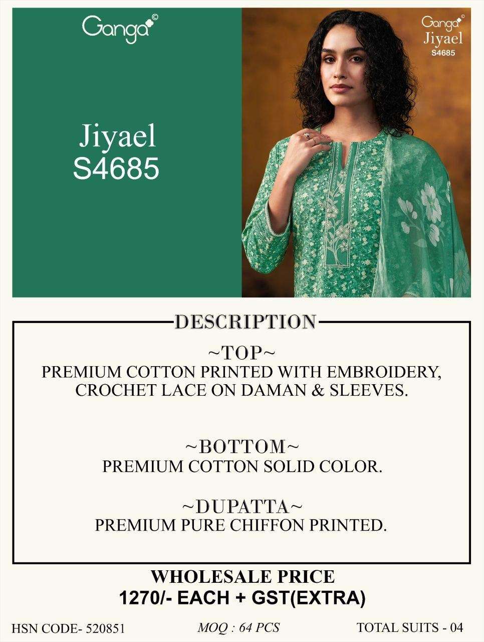 GANGA JIYAEL 4685 COTTON PRINTED WITH EMBROIDERY WORKS SUIT