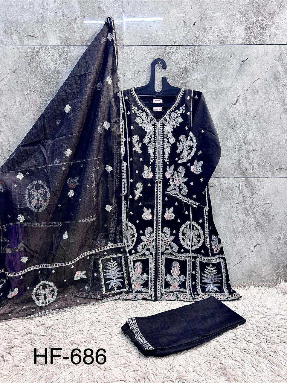 HOOR TEX HF 686 VISCOSE HEAVY BEAUTIFUL EMBROIDERY DESIGNER PAKISTANI SUIT