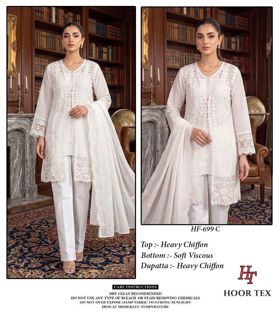 HOOR TEX HF 699 CHIFFON BEAUTIFUL EMBROIDERY DESIGNER WORK READY MADE PAKISTANI SUIT