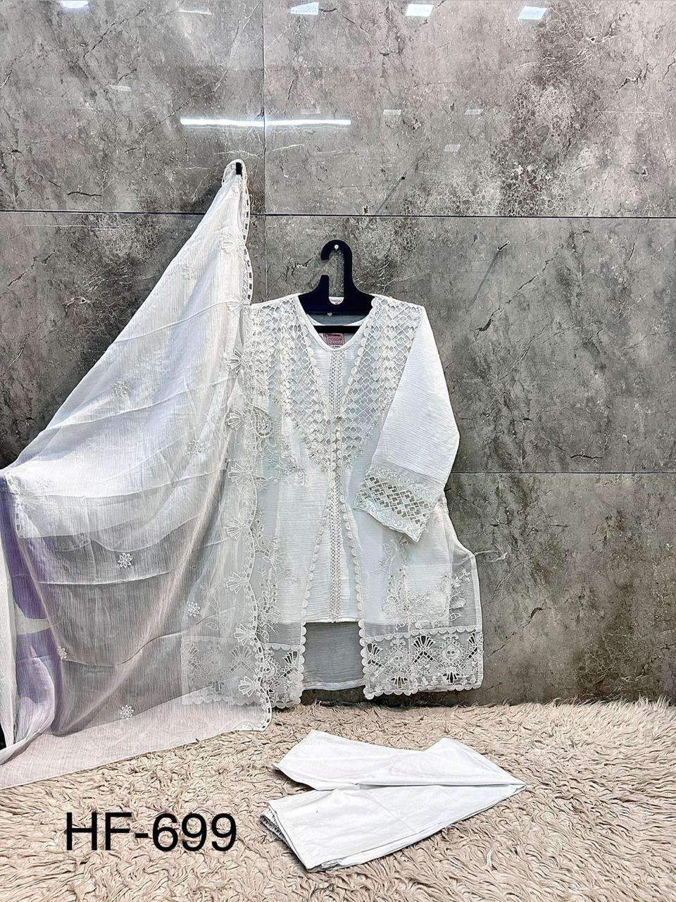 HOOR TEX HF 699 CHIFFON BEAUTIFUL EMBROIDERY DESIGNER WORK READY MADE PAKISTANI SUIT