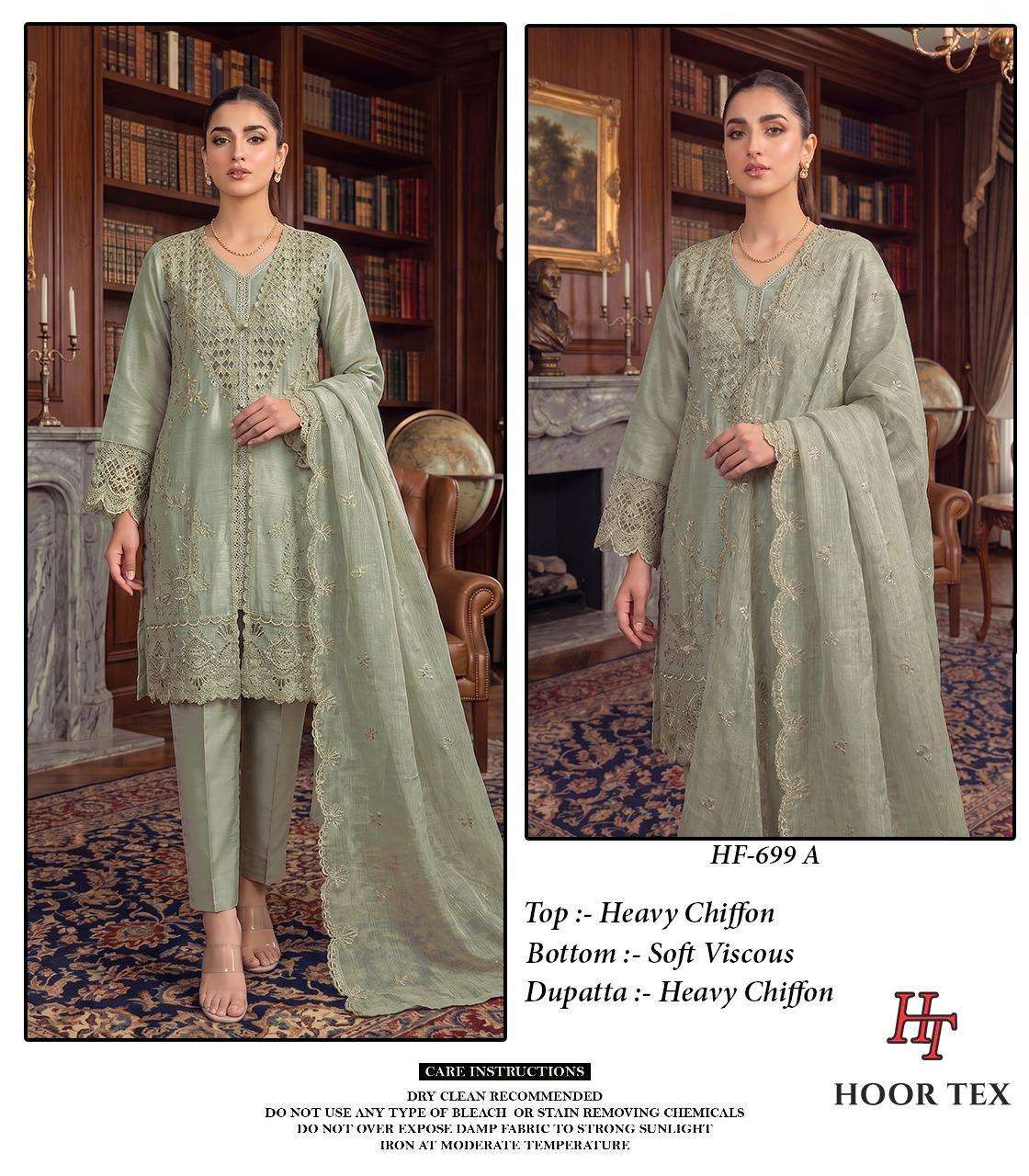HOOR TEX HF 699 CHIFFON BEAUTIFUL EMBROIDERY DESIGNER WORK READY MADE PAKISTANI SUIT