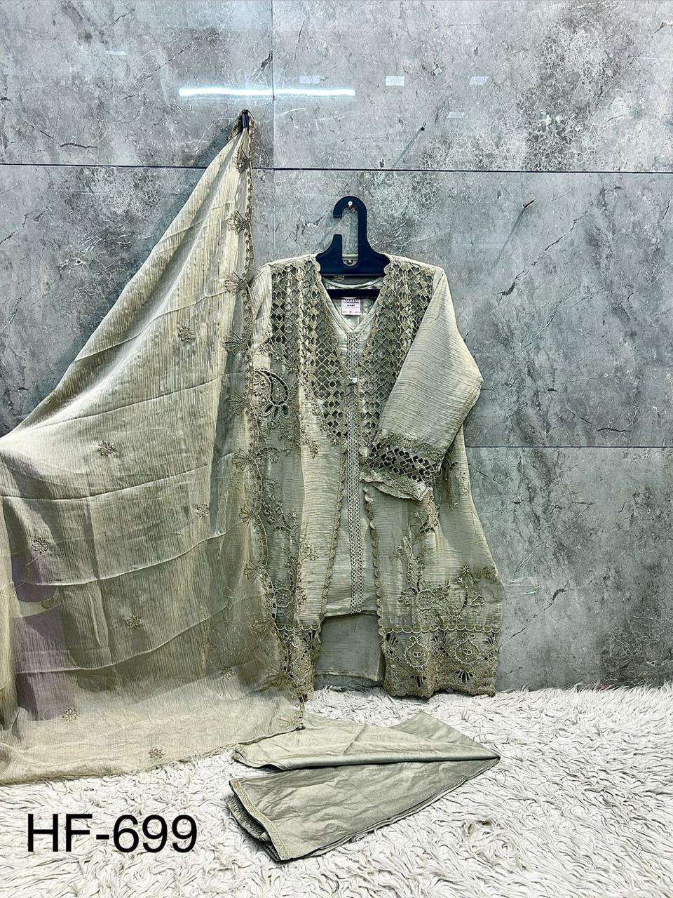 HOOR TEX HF 699 CHIFFON BEAUTIFUL EMBROIDERY DESIGNER WORK READY MADE PAKISTANI SUIT
