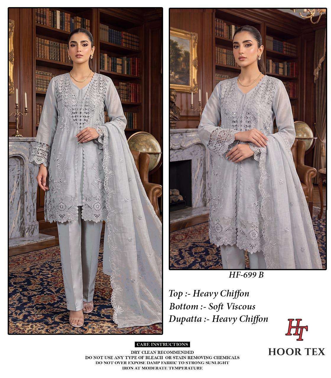 HOOR TEX HF 699 CHIFFON BEAUTIFUL EMBROIDERY DESIGNER WORK READY MADE PAKISTANI SUIT