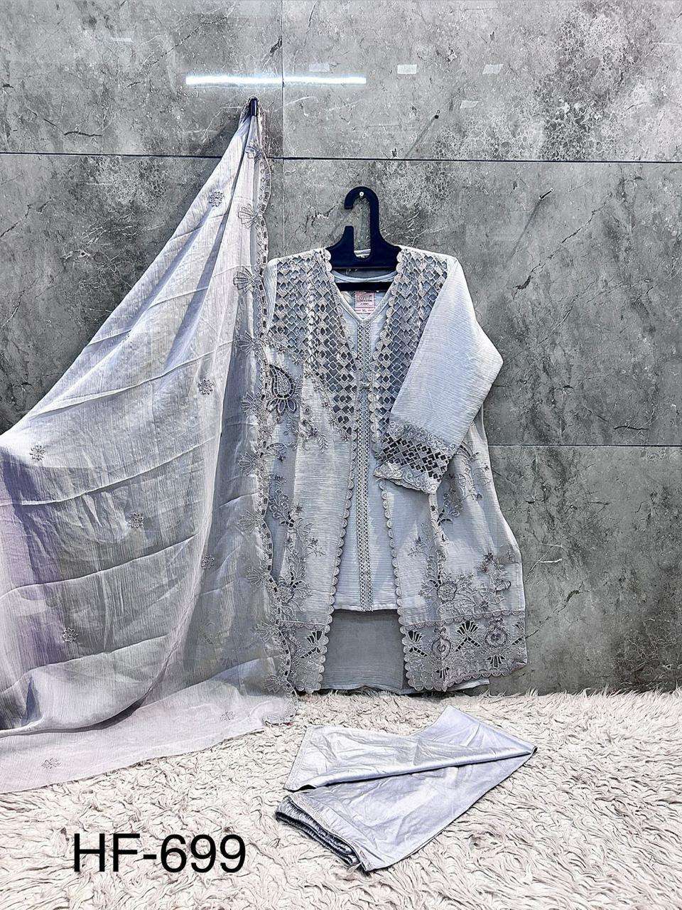 HOOR TEX HF 699 CHIFFON BEAUTIFUL EMBROIDERY DESIGNER WORK READY MADE PAKISTANI SUIT