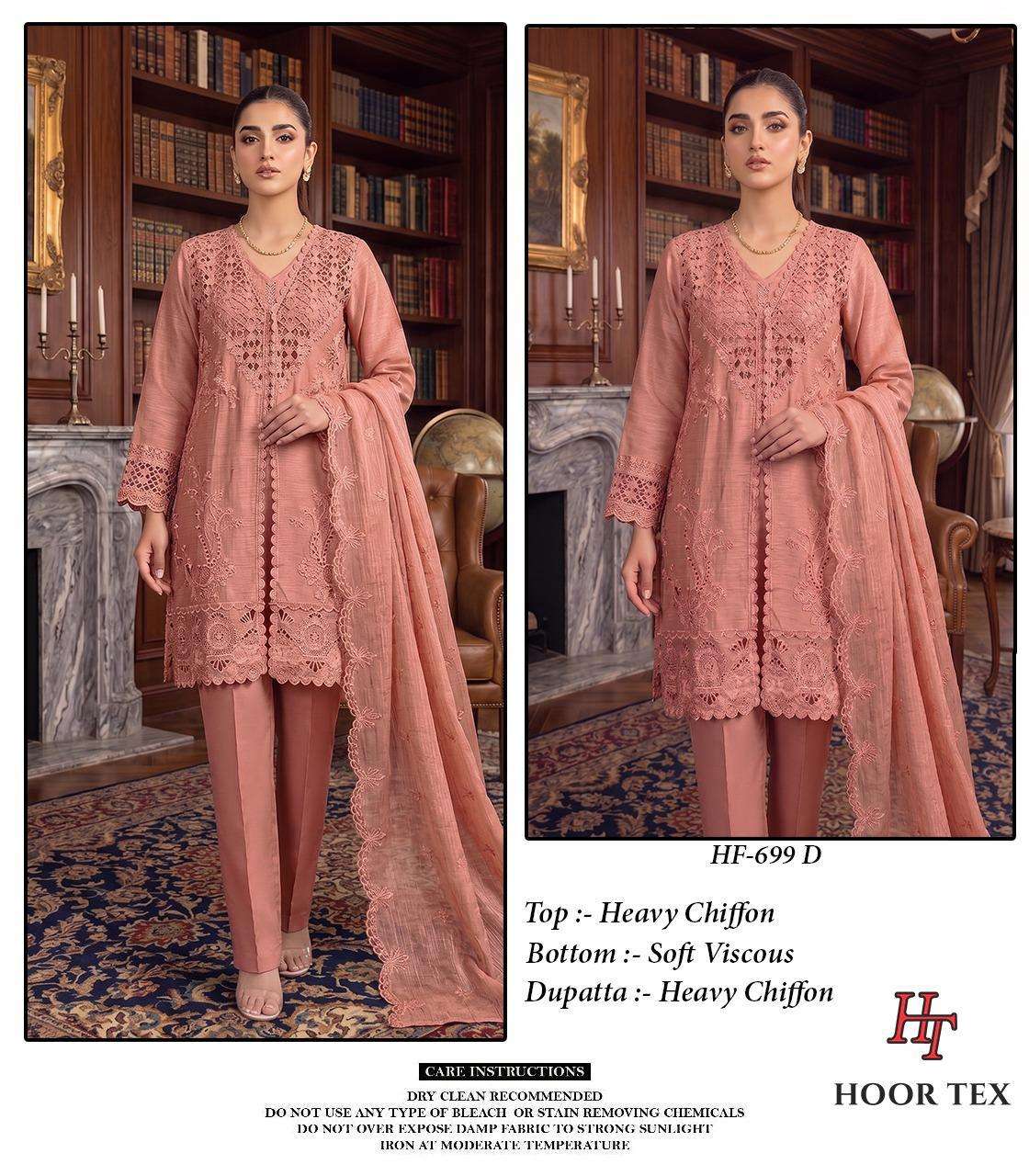 HOOR TEX HF 699 CHIFFON BEAUTIFUL EMBROIDERY DESIGNER WORK READY MADE PAKISTANI SUIT
