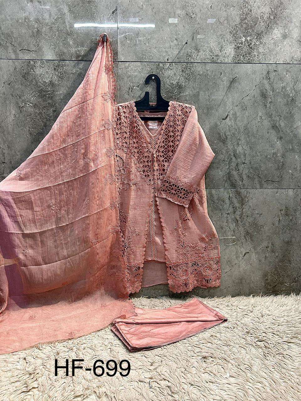 HOOR TEX HF 699 CHIFFON BEAUTIFUL EMBROIDERY DESIGNER WORK READY MADE PAKISTANI SUIT