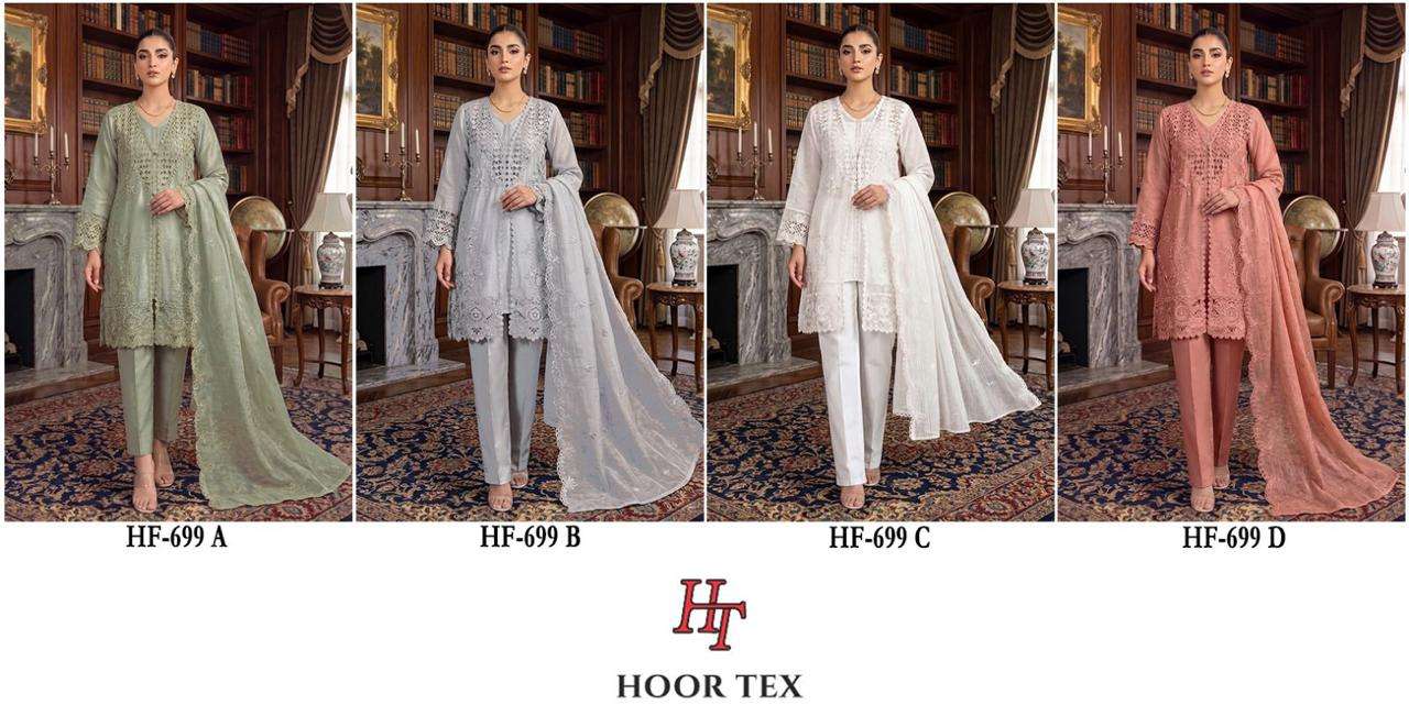 HOOR TEX HF 699 CHIFFON BEAUTIFUL EMBROIDERY DESIGNER WORK READY MADE PAKISTANI SUIT