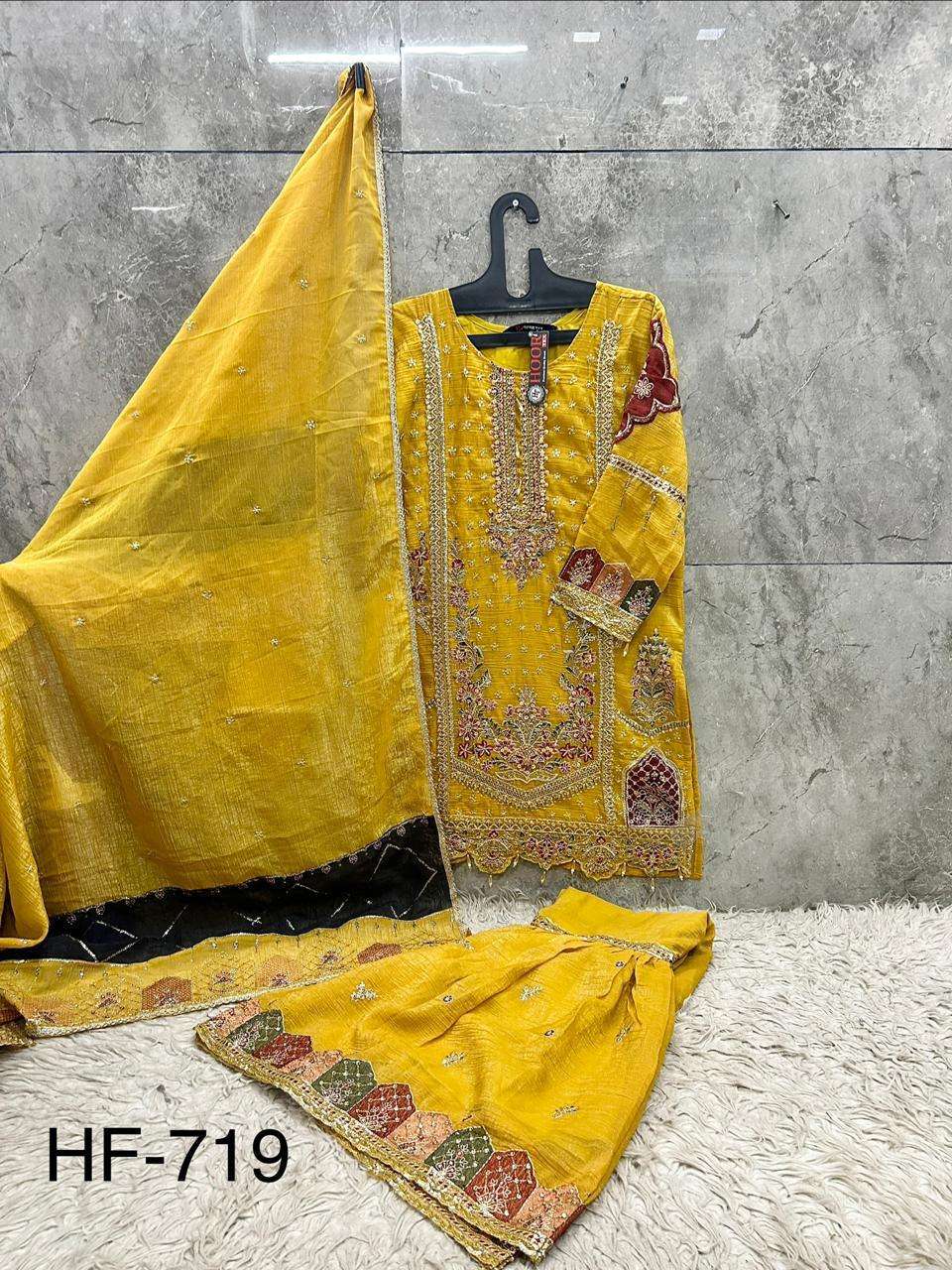 HOOR TEX HF 719 CHIFFON HEAVY EMBROIDERED DESIGNER WEDDING WEAR SUIT