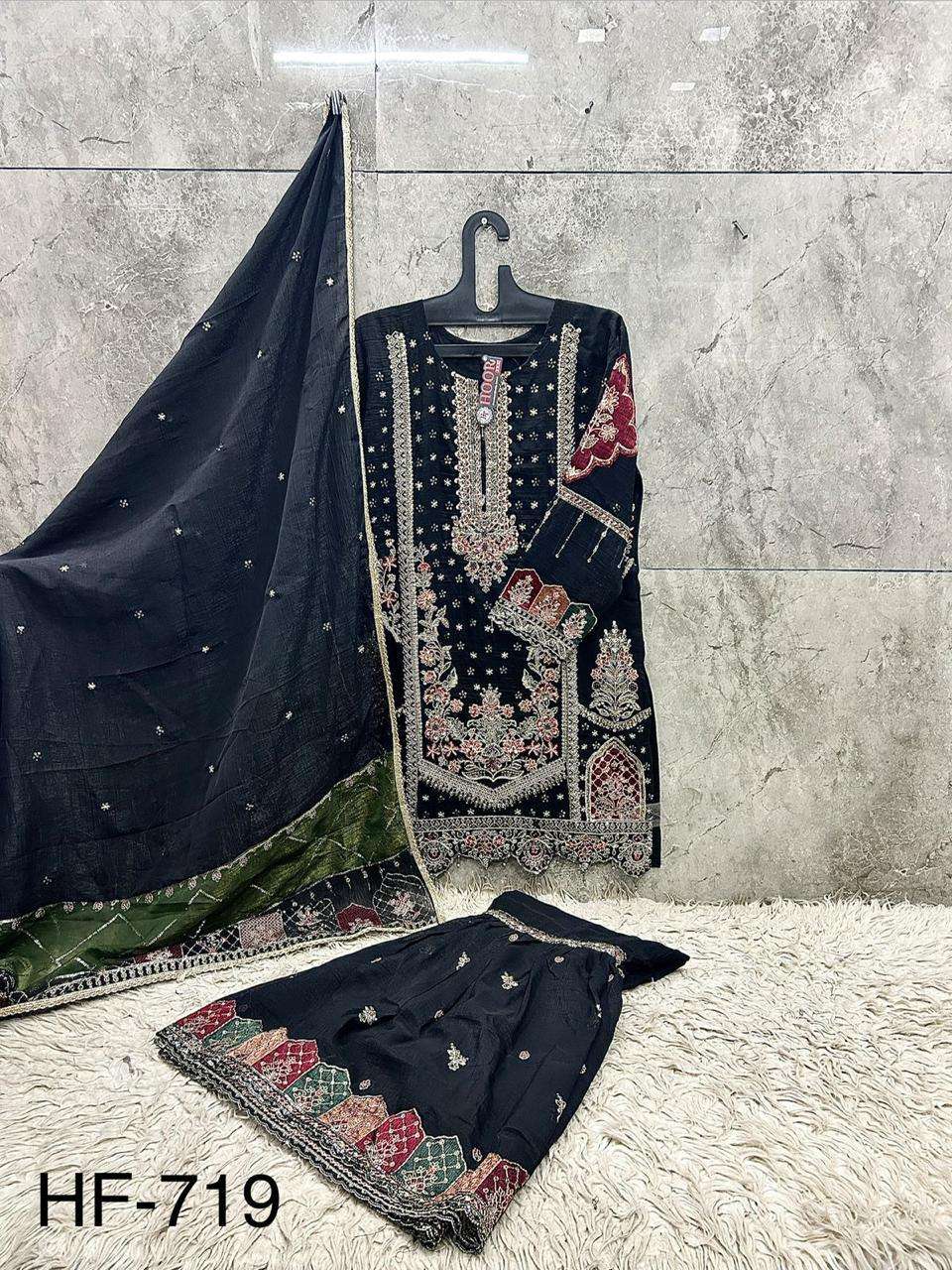HOOR TEX HF 719 CHIFFON HEAVY EMBROIDERED DESIGNER WEDDING WEAR SUIT