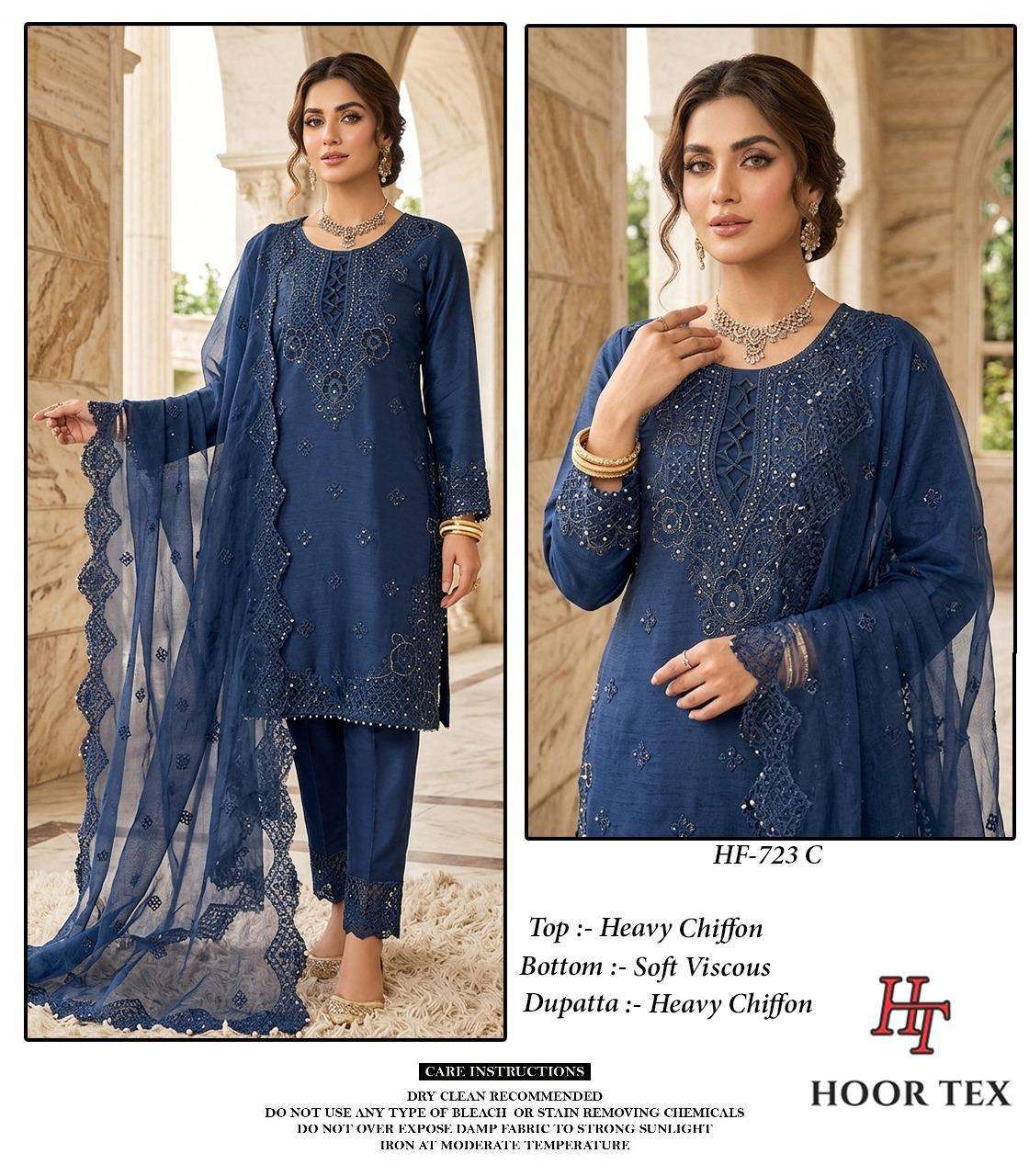 HOOR TEX HF 723 CHIFFON BEAUTIFUL EMBROIDERY DESIGNER READY MADE SUIT