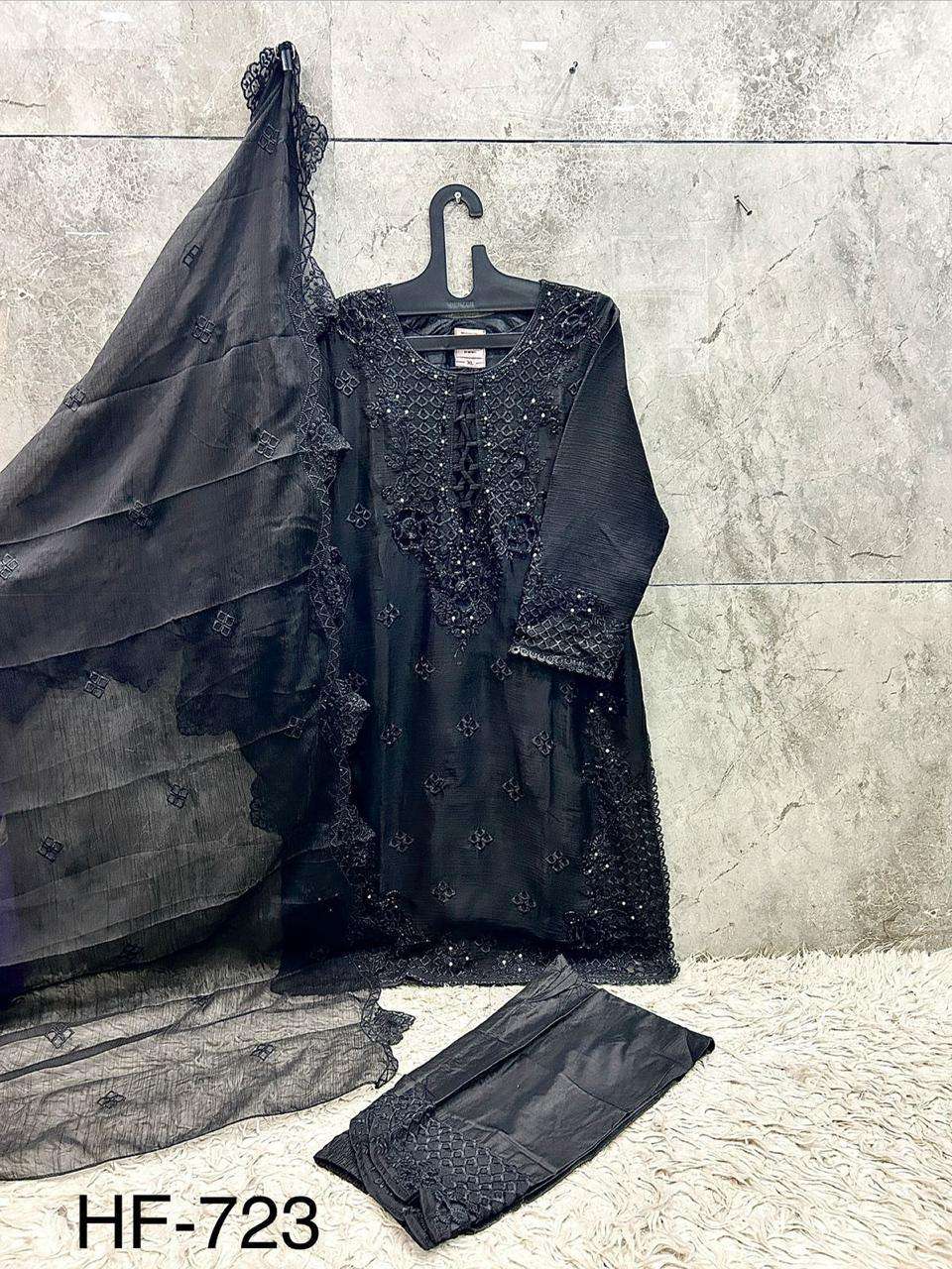 HOOR TEX HF 723 CHIFFON BEAUTIFUL EMBROIDERY DESIGNER READY MADE SUIT