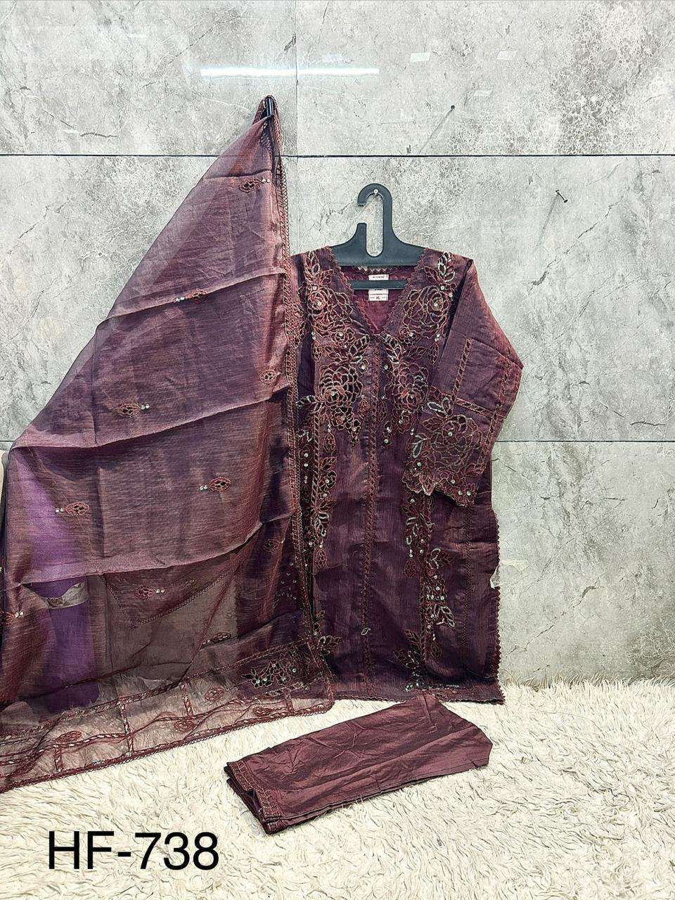 HOOR TEX  HF 738 COTTON BEAUTIFUL EMBROIDERY DESIGNER WORK READY MADE PAKISTANI SUIT