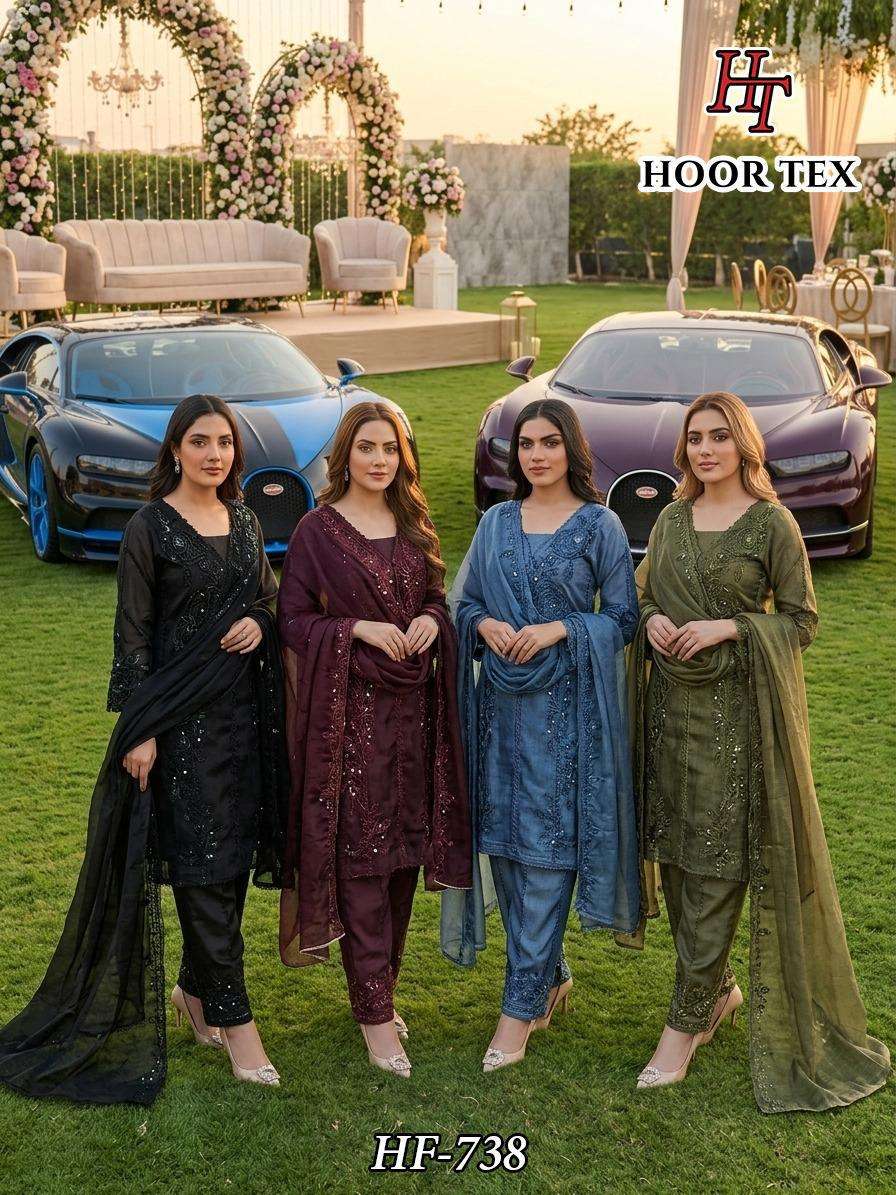 HOOR TEX  HF 738 COTTON BEAUTIFUL EMBROIDERY DESIGNER WORK READY MADE PAKISTANI SUIT