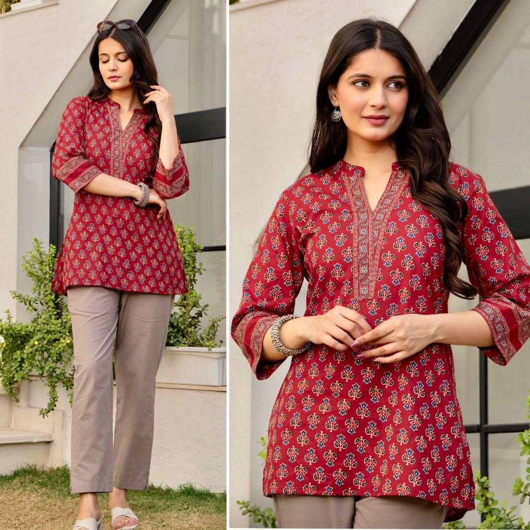 INLI BLUSH 7.0 COTTON PRINTED FANCY SUMMER WEAR LADIES SHORT KURTI
