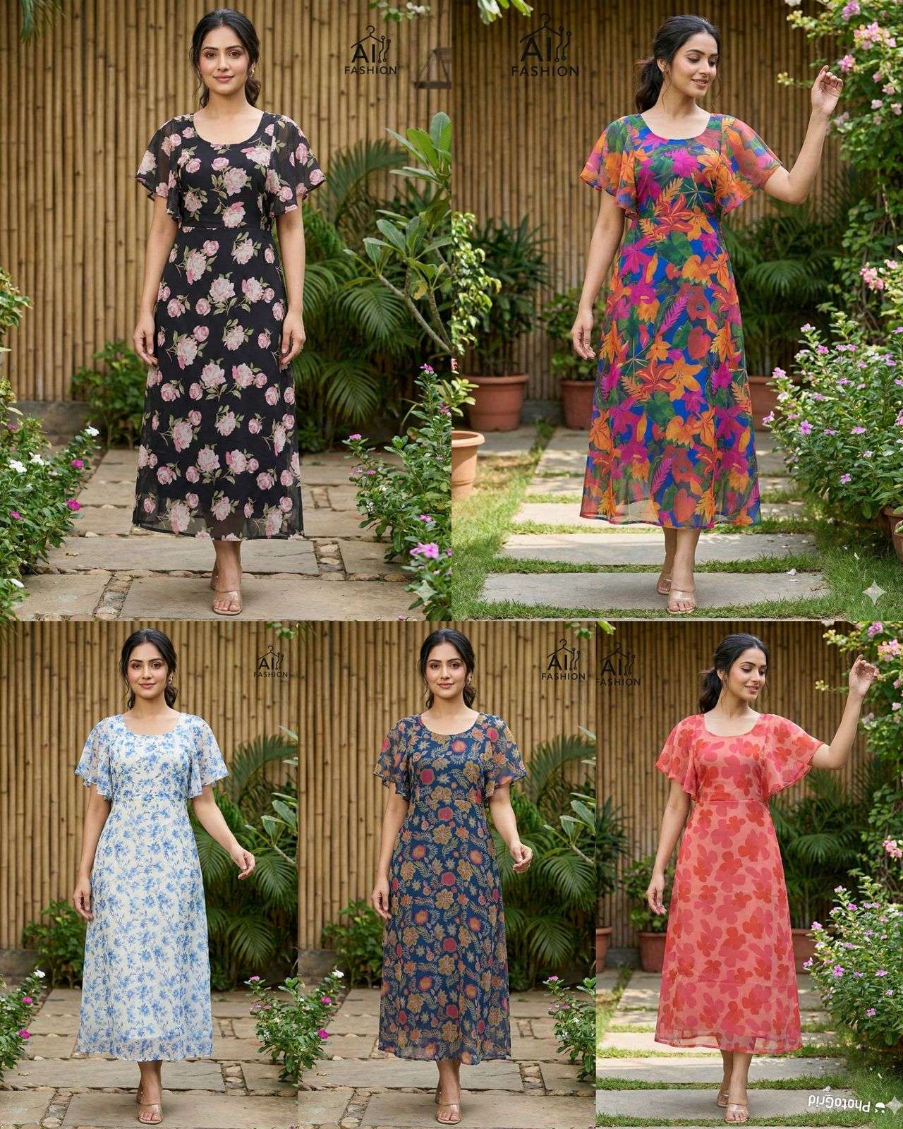 INLI TROPICAL GEORGETTE PRINT FANCY SUMMER WEAR LADIES ONE PIECE GOWN DRESS 