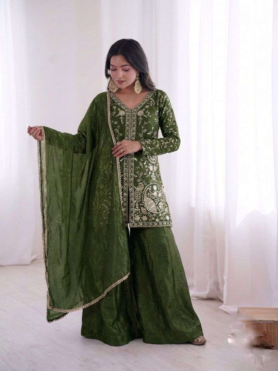 JF 043 SILK HEAVY EMBROIDERD DESIGNER PARTY WEAR LADIES SUIT