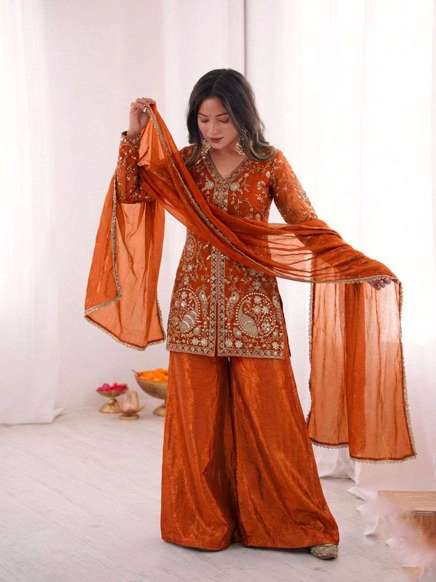 JF 043 SILK HEAVY EMBROIDERD DESIGNER PARTY WEAR LADIES SUIT