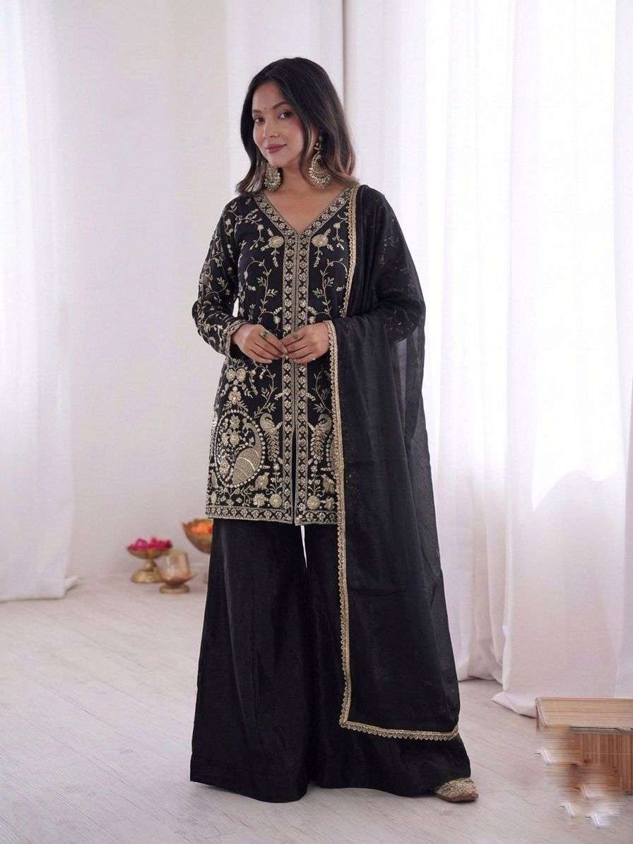 JF 043 SILK HEAVY EMBROIDERD DESIGNER PARTY WEAR LADIES SUIT