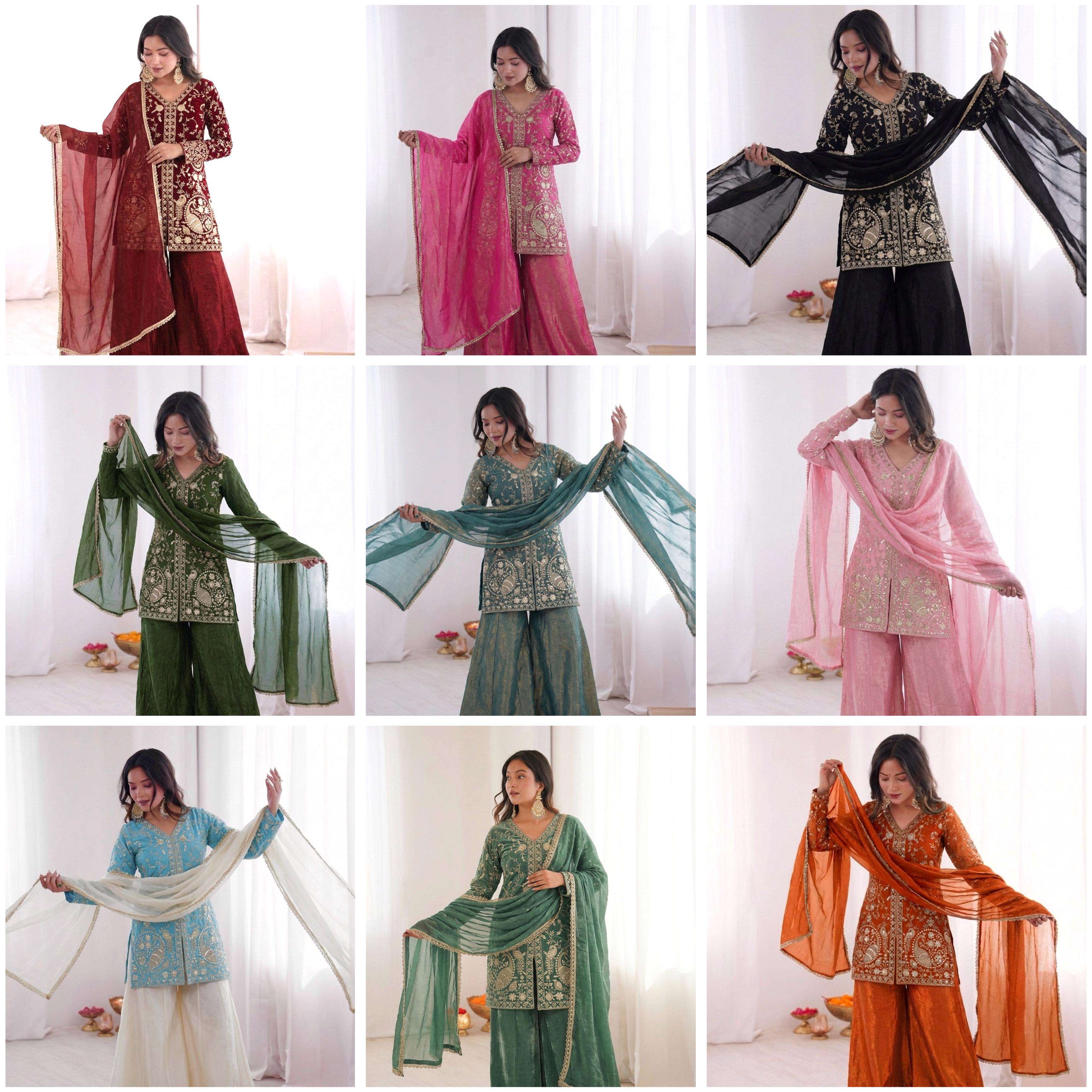 JF 043 SILK HEAVY EMBROIDERD DESIGNER PARTY WEAR LADIES SUIT