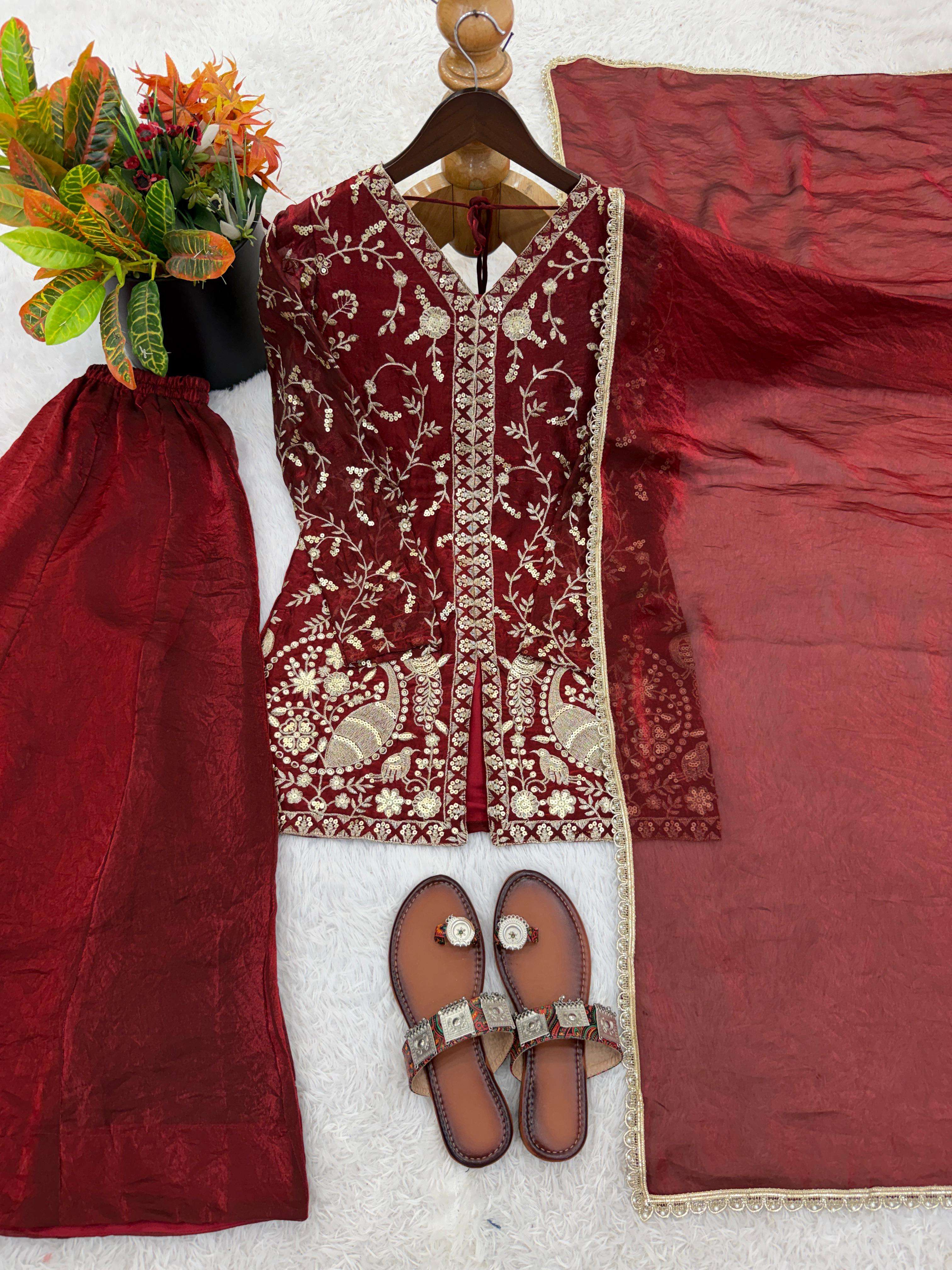 JF 043 SILK HEAVY EMBROIDERD DESIGNER PARTY WEAR LADIES SUIT