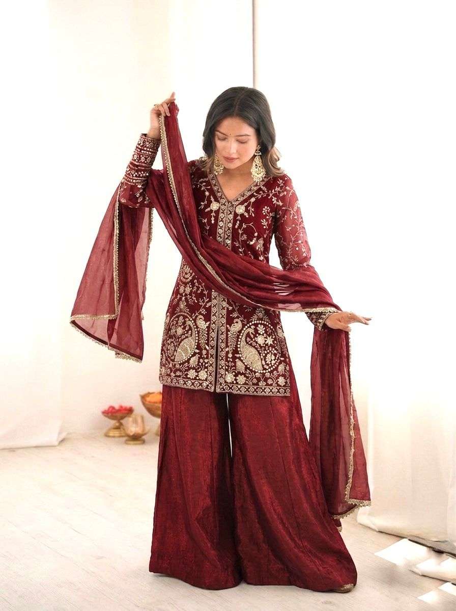 JF 043 SILK HEAVY EMBROIDERD DESIGNER PARTY WEAR LADIES SUIT