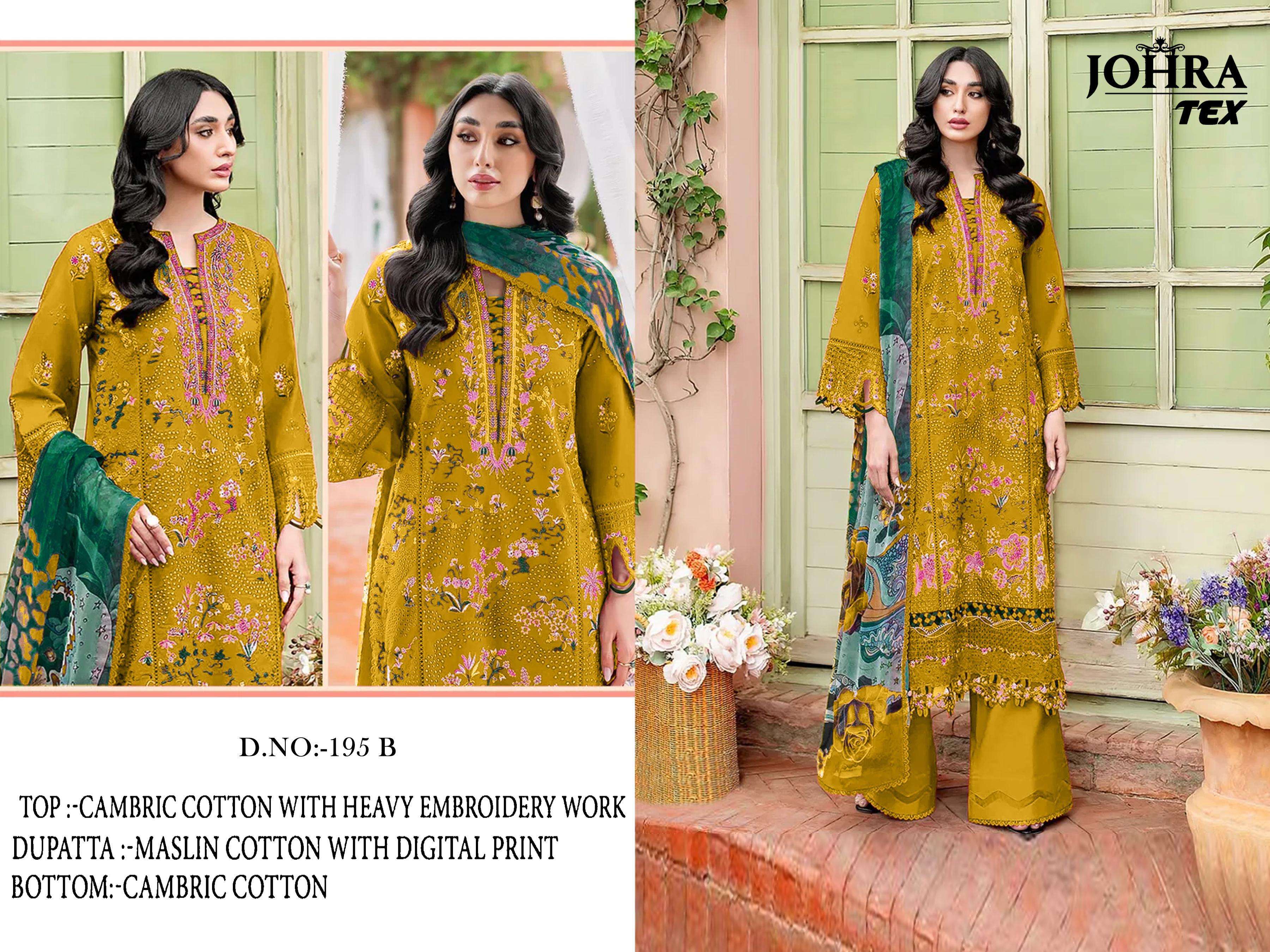 JOHRA TEX JT 195 B COTTON WITH HEAVY EMBROIDERY DESIGNER WORK PAKISTANI SUIT