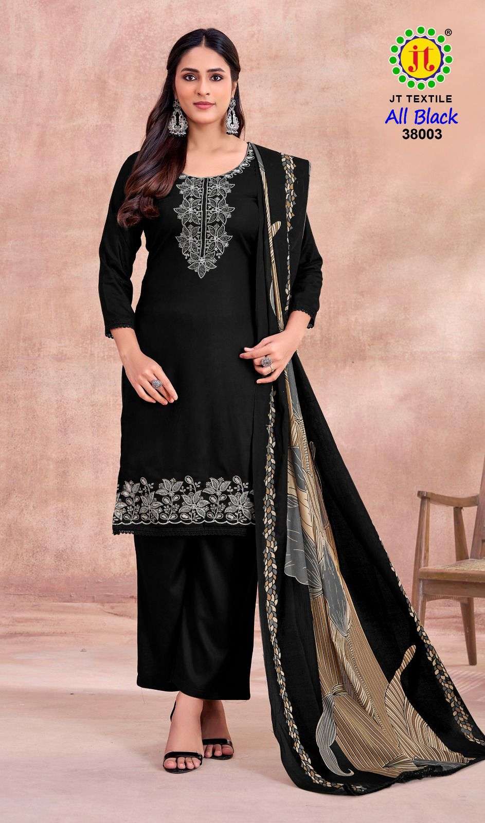 JT ALL BLACK VOL 38 RAYON FANCY WORKS LADIES SALWAR SUIT