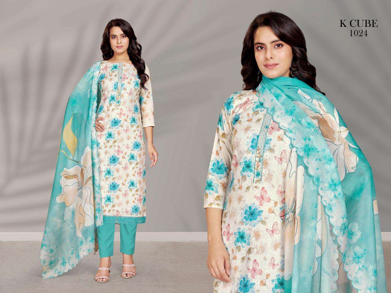 K CUBE SHIVANYA 1024 COTTON SCHIFFLI DIGITALLY PRINTED LADIES SUIT