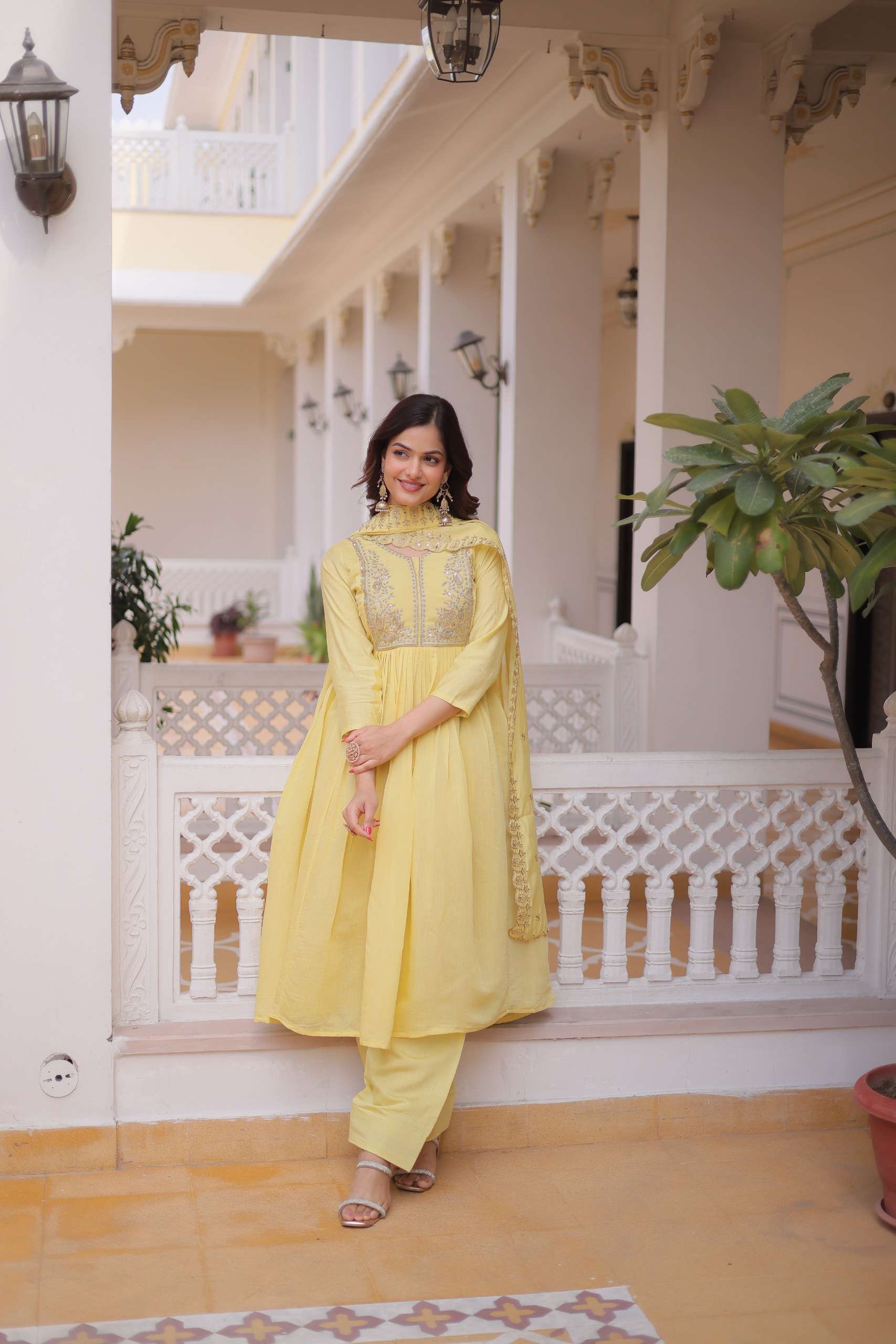 KA 1241 CHANDERI SILK SEQUENCE EMBROIDERY WORK GOWN BOTTOM AND DUPATTA SET 