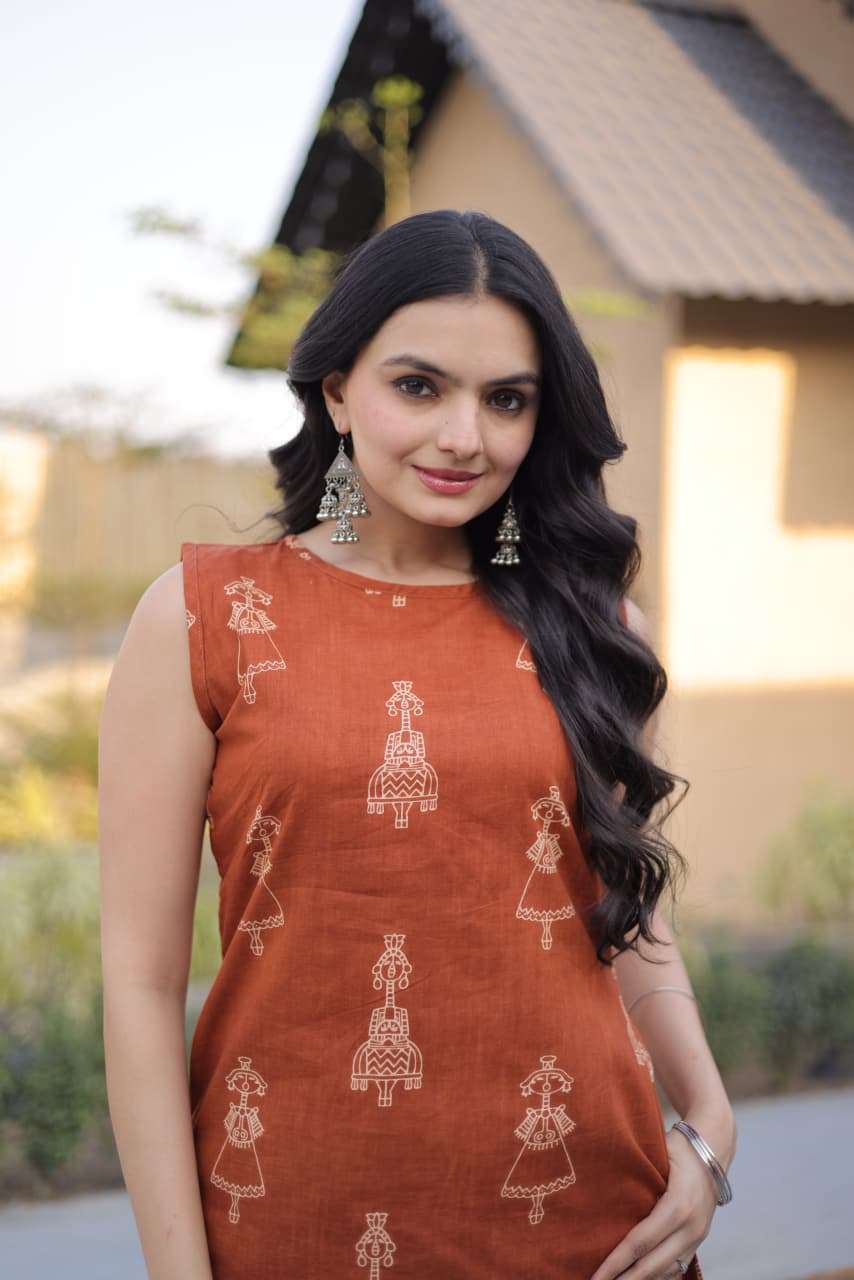 KA 1251 COTTON PRINTED LADIES KURTI WITH BOTTOM PAIR 