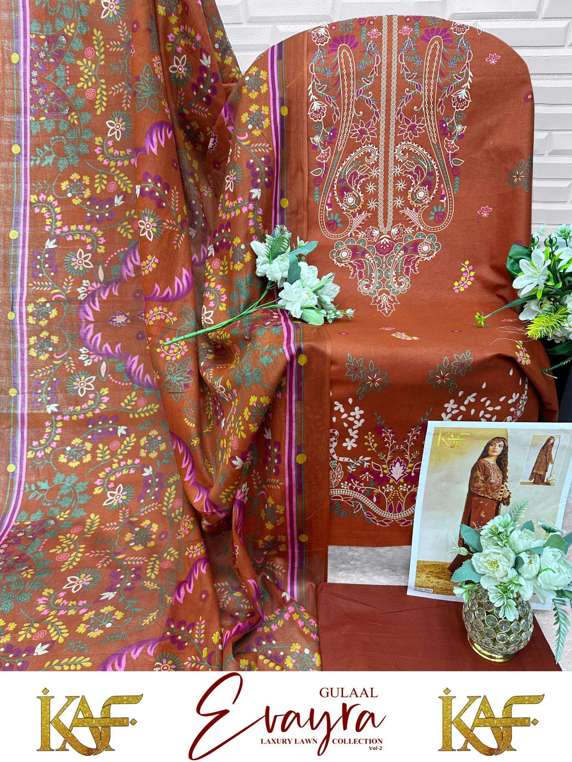 KAF FABRIC EVAYRA GULAAL LUXURY LAWN COLLECTION VOL 2 DIGITAL PRINT COTTON SALWAR SUIT