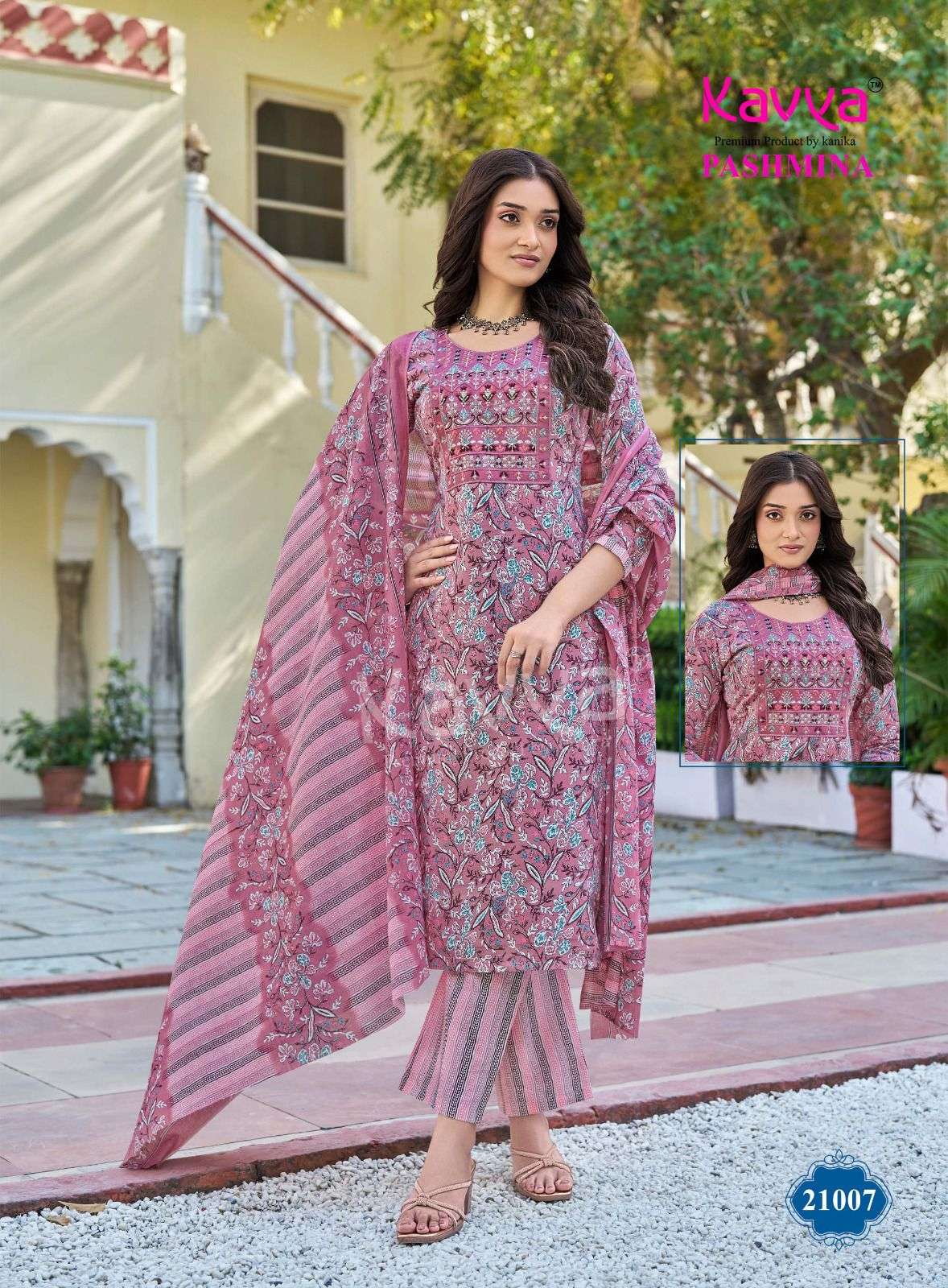 KAVYA PASHMINA VOL 21 COTTON PRINT LADIES KURTI BOTTOM AND DUPATTA SET 