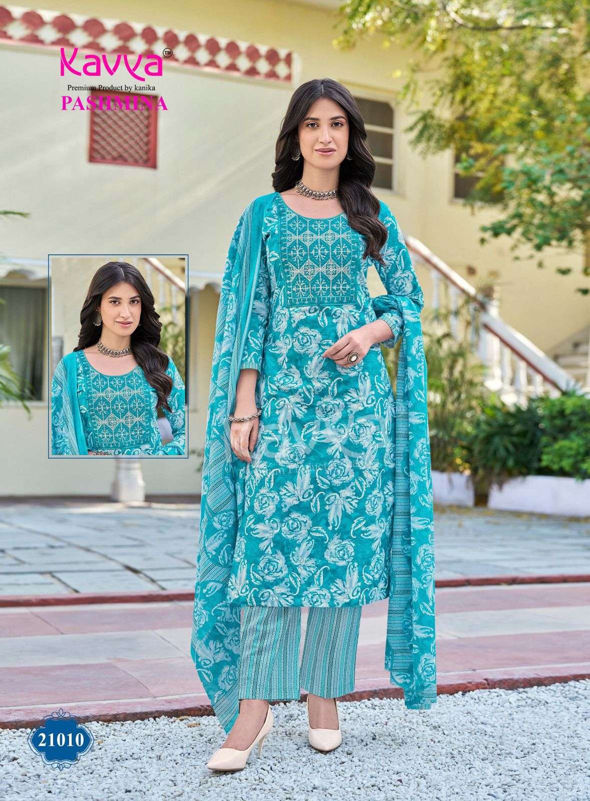 KAVYA PASHMINA VOL 21 COTTON PRINT LADIES KURTI BOTTOM AND DUPATTA SET 