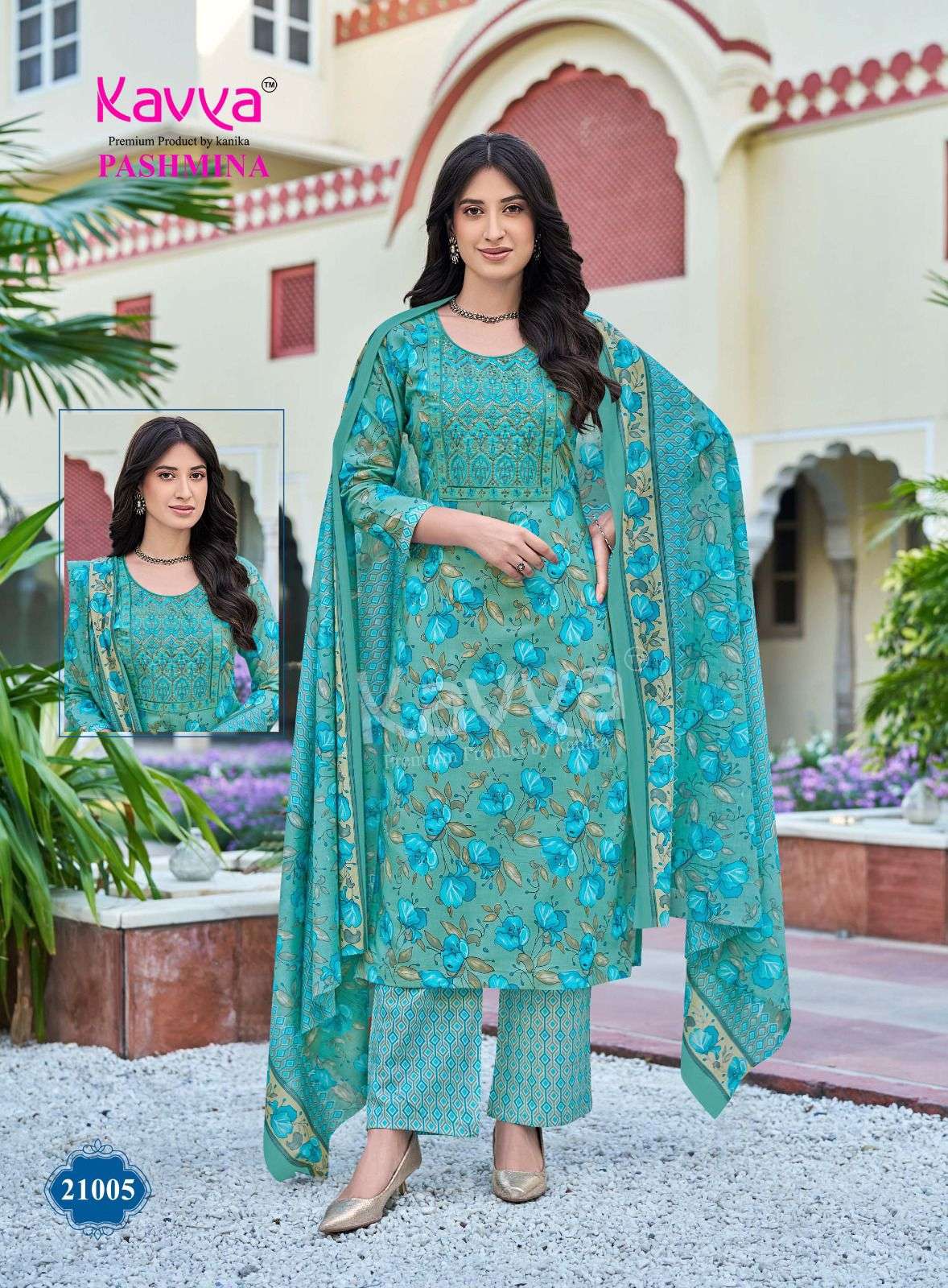 KAVYA PASHMINA VOL 21 COTTON PRINT LADIES KURTI BOTTOM AND DUPATTA SET 
