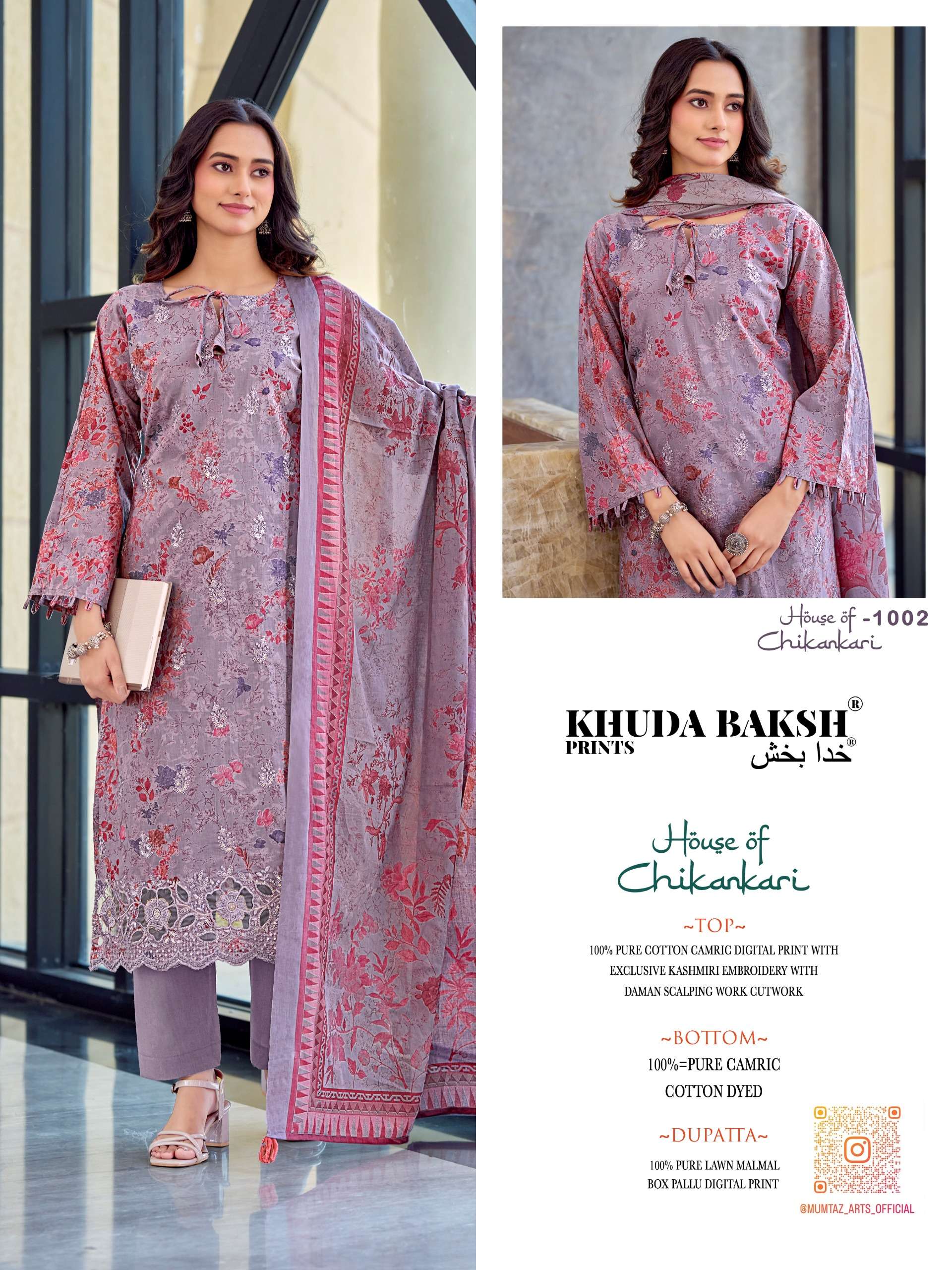 KHUDHA BAKSH PRINTS HOUSE OF CHIKANKARI LAWM COTTON DIGITAL PRINT WITH FANCY WORK SUIT