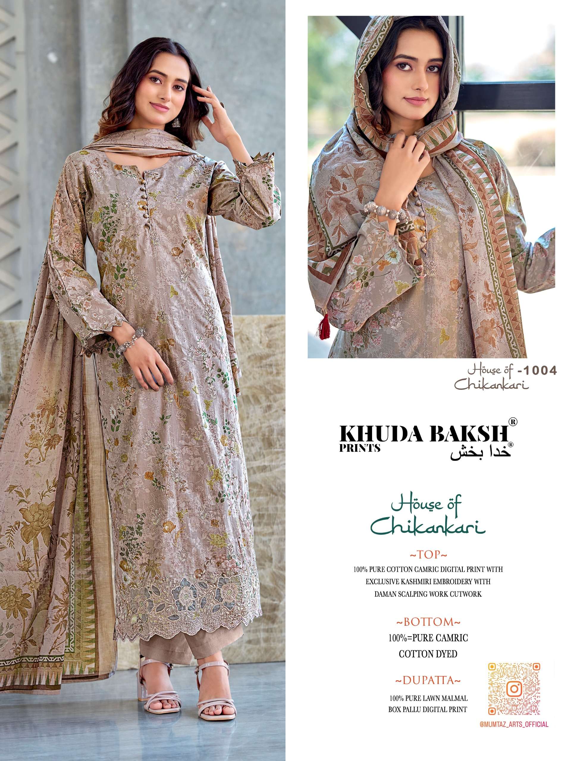 KHUDHA BAKSH PRINTS HOUSE OF CHIKANKARI LAWM COTTON DIGITAL PRINT WITH FANCY WORK SUIT