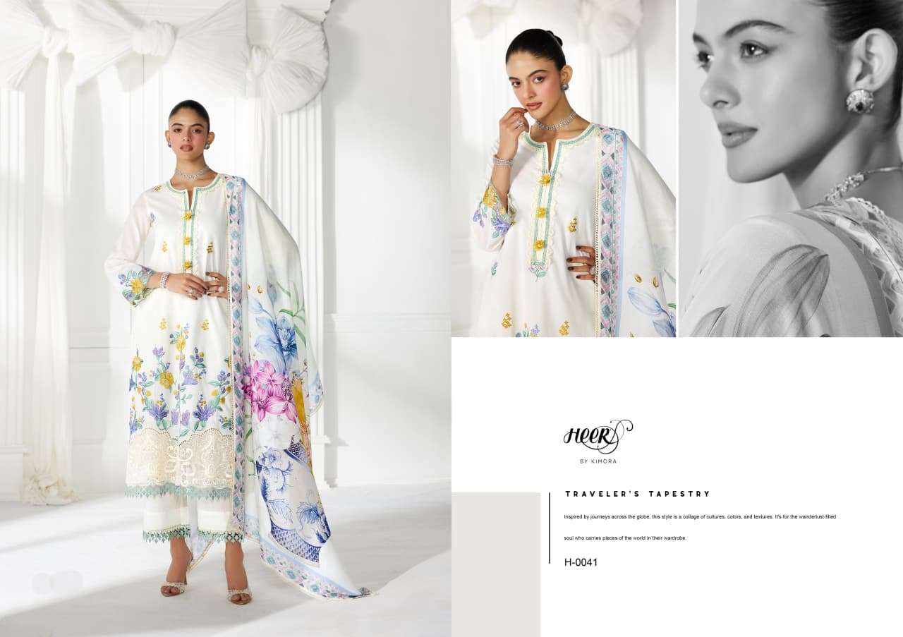 KIMORA HEER BAROQUE LAWN COTTON DIGITAL PRINT EMBROIDERY DESIGNER WORK SUIT