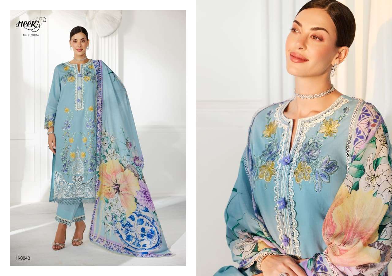 KIMORA HEER BAROQUE LAWN COTTON DIGITAL PRINT EMBROIDERY DESIGNER WORK SUIT