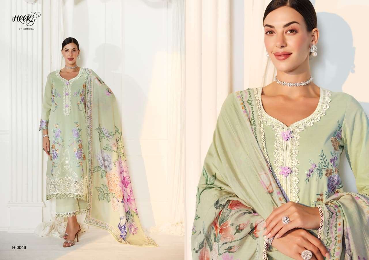 KIMORA HEER BAROQUE LAWN COTTON DIGITAL PRINT EMBROIDERY DESIGNER WORK SUIT